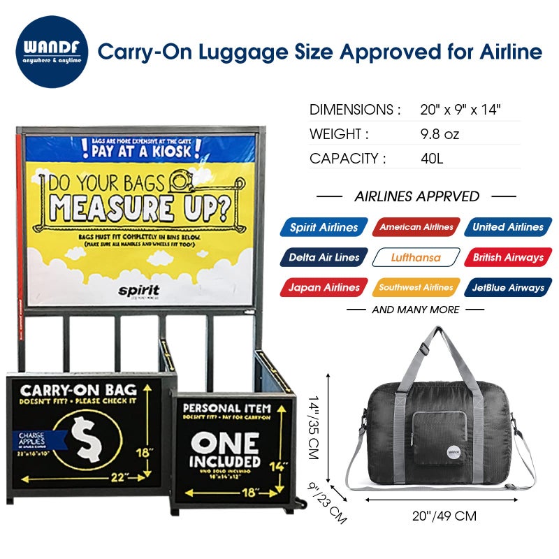 WANDF For Spirit Airlines Personal Item Bag 18x14x8 Foldable Travel Duffel Carry on Weekender Overnight for Women Men - Image 2